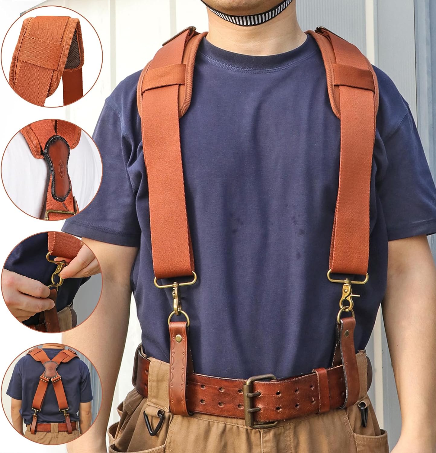 Tourbon Carpenter Construction Work Tool Belt with Suspenders for Men Webbing Padded Harness Heavy Duty Electrician's Framing Bag