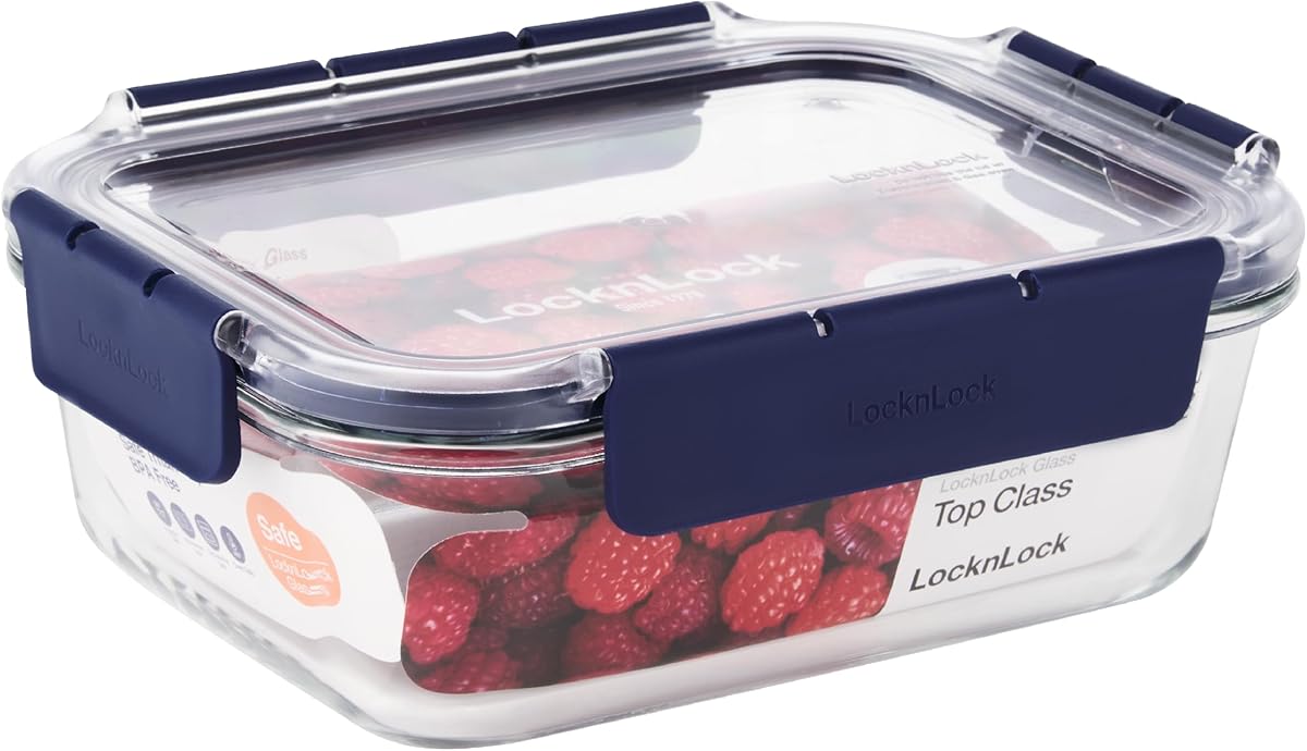 Lock & Lock TOP Class Frischhaltedose – Vorratsdose aus Glas mit Deckel aus hochwertigem Kunststoff, bpa-frei – stapelbar – auslaufsicher – rechteckig, 1 Liter