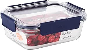 Lock & Lock TOP Class Frischhaltedose – Vorratsdose aus Glas mit Deckel aus hochwertigem Kunststoff, bpa-frei – stapelbar – auslaufsicher – rechteckig, 1 Liter