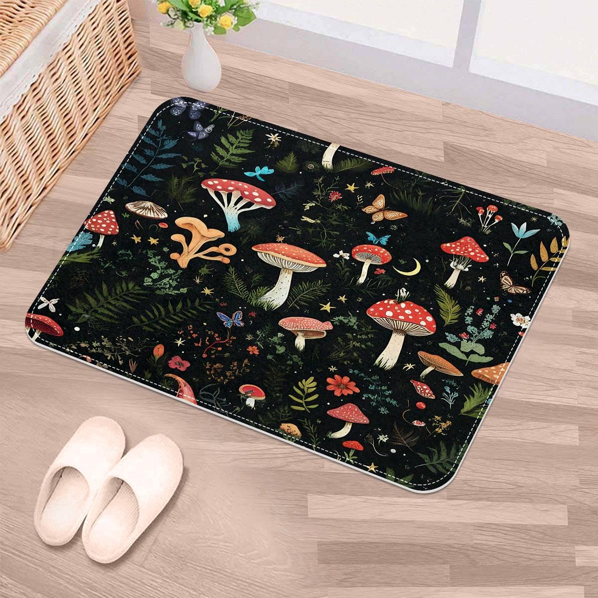 Tapete para puerta de perro que absorbe el lodo de las patas con diseño de hongos