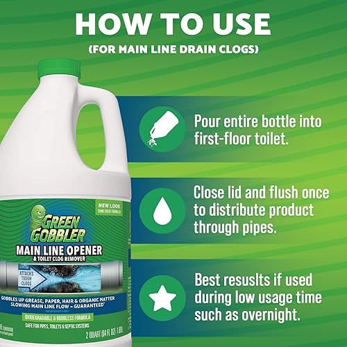 Miniatura 6 de Limpiador y destapador de drenaje Green Gobbler Main Drain Opener removedor de cabello 64 onzas para tubería principal fregadero tuberías retretes