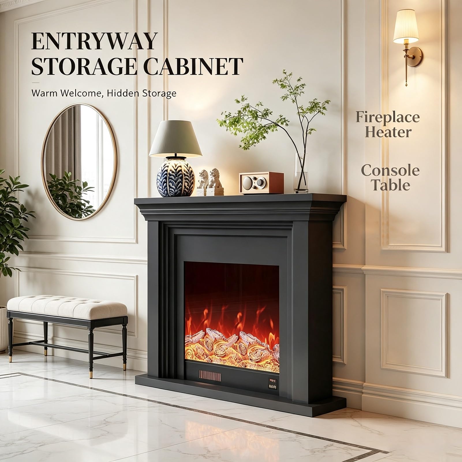 Stufa per camino elettrico, vetrina, porta TV per camino | Resina Simulazione Legno Carbonio Effetto Fiamma 3D, Soggiorno/foyer/camera da letto(Heating stove,120cm/47.2in)