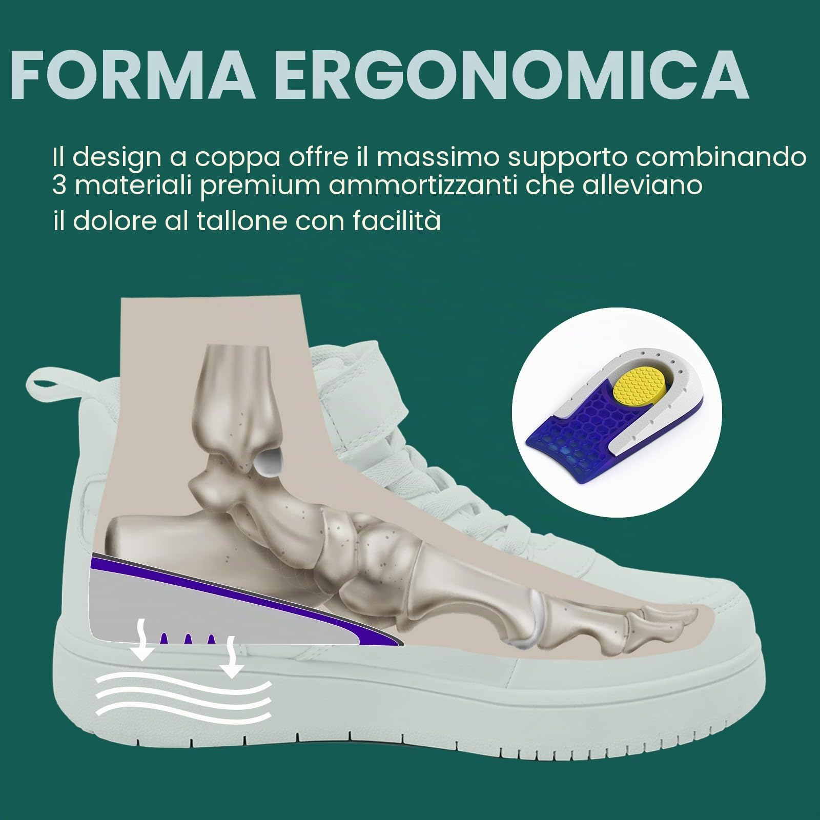 Supporti plantari per tallone per alleviare il dolore, Welnove Cuscini talloni Tendonite d'Achille, Fasciite plantare, Dolore del Tacco, Donne 37,5-41, Uomini 37-39, 0,6 e 1 pollici di altezza, 2 Paia