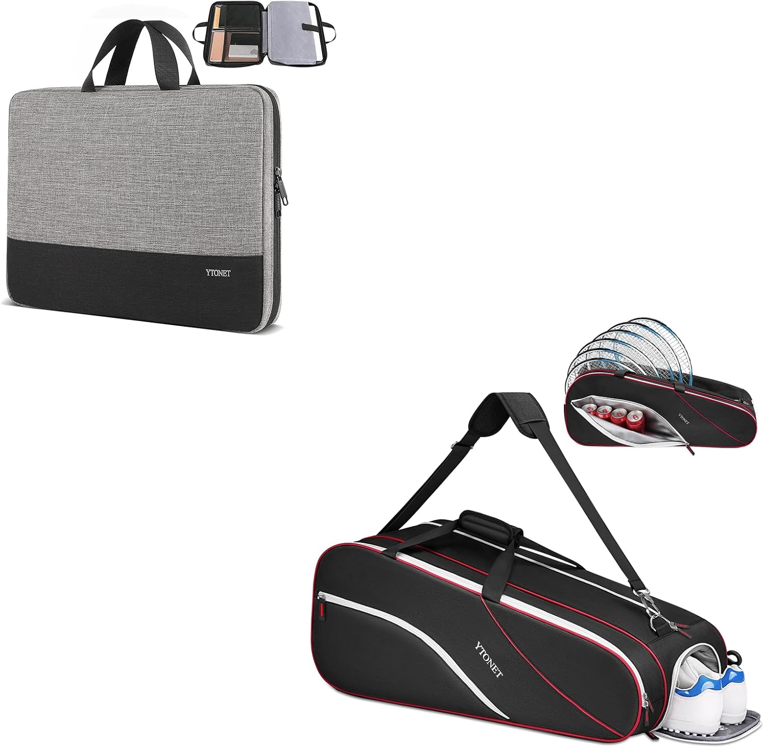 Ytonet Laptop Case, 15.6 inch TSA Laptop Sleeve Computer Bag, Tennis Bag 6 Rackets, Large Tennis Racket Bag for Men Women