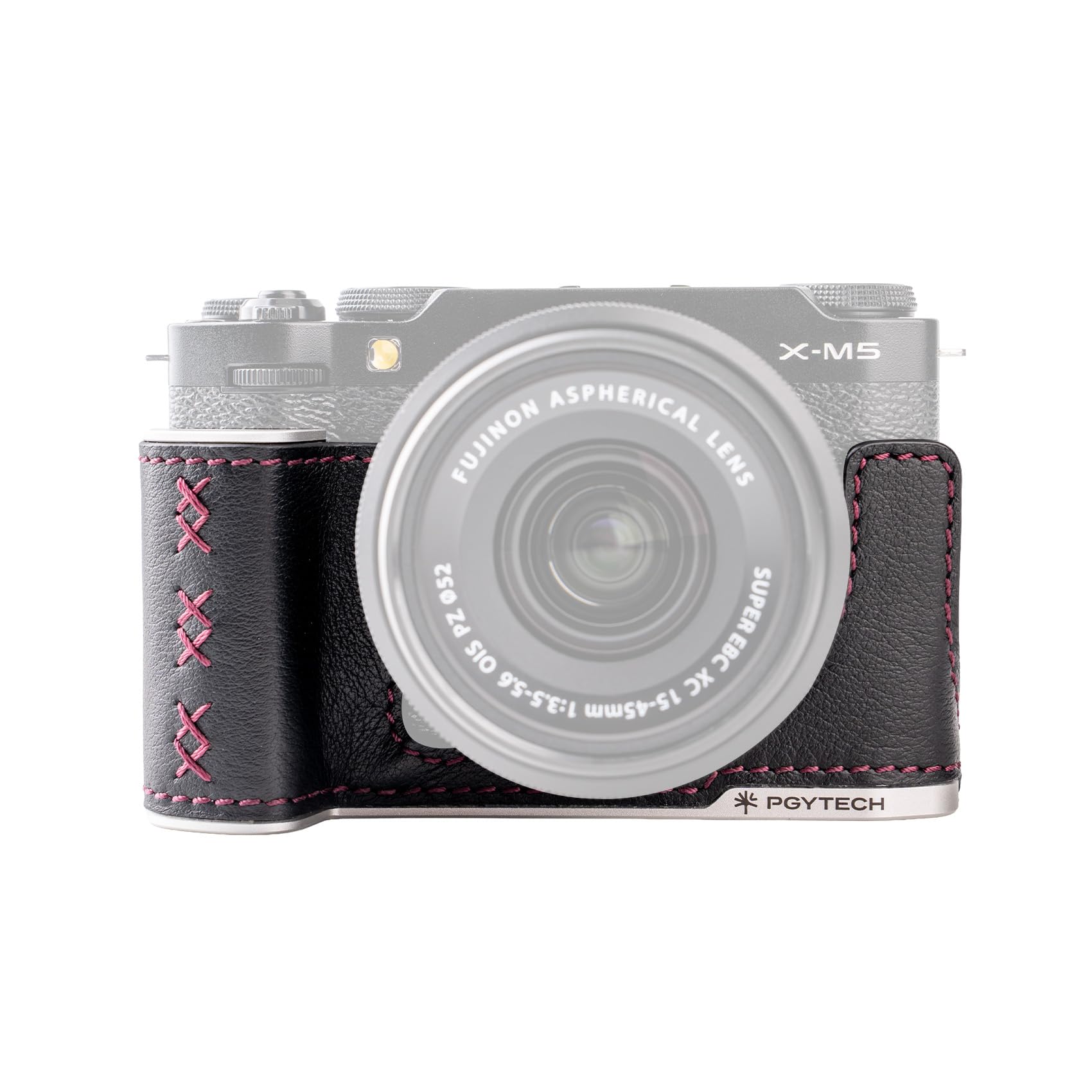 PGYTECH Mezza Custodia per Fujifilm in Vera Pelle, Vintage Camera Case | Per Fujifilm X-T5, Base in lega di alluminio, Vano SD integrato, Filettatura 1/4"-20 per treppiede, per tracolla, Nero