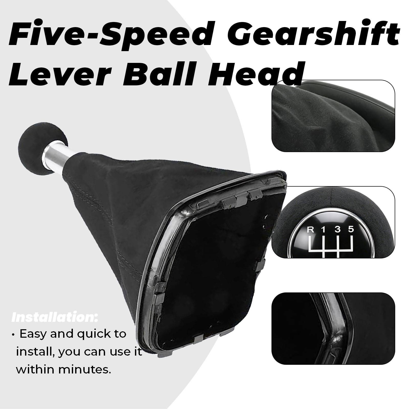 12 mm 5 Gang Schaltknauf Schaltsack für Golf 4 Variant Bora Variant 1997-2005 Schwarz mit Rahmen