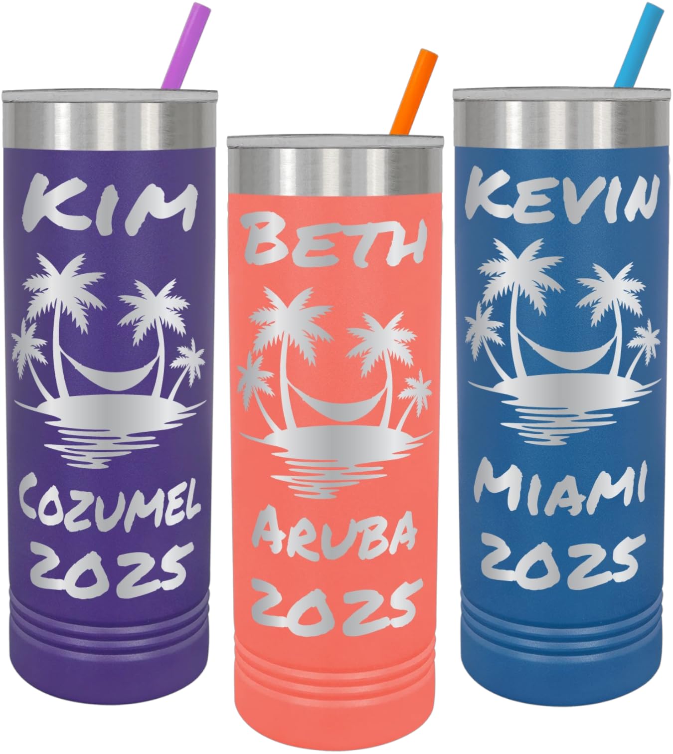 OEZZO Personalized Vacation Tumbler, Tumbler with Lid and Straw, Customized Family Vacation Cups, Beach Vacation Tumbler, 2025 Family Trip Gift,