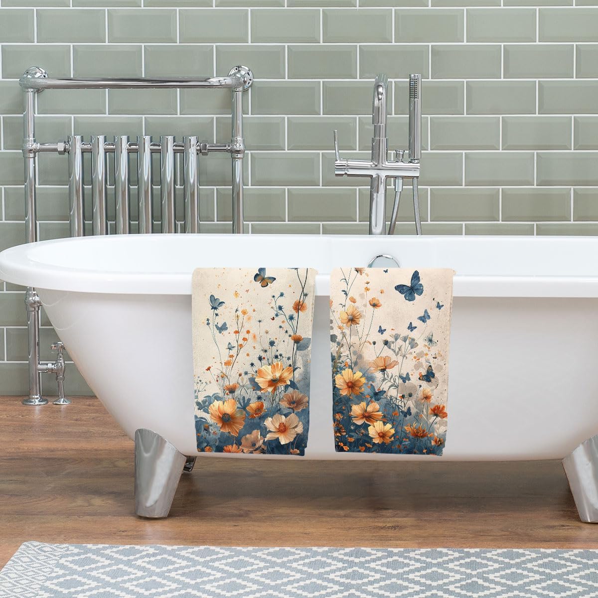 Flowers Hand Towels Set of 2 - Absorbent Vintage Wildflowers Butterfly Bathroom Kitchen Face Towels for Gym Hotel Sport Decor - Gifts for Women Men 14"x28" - Image 6