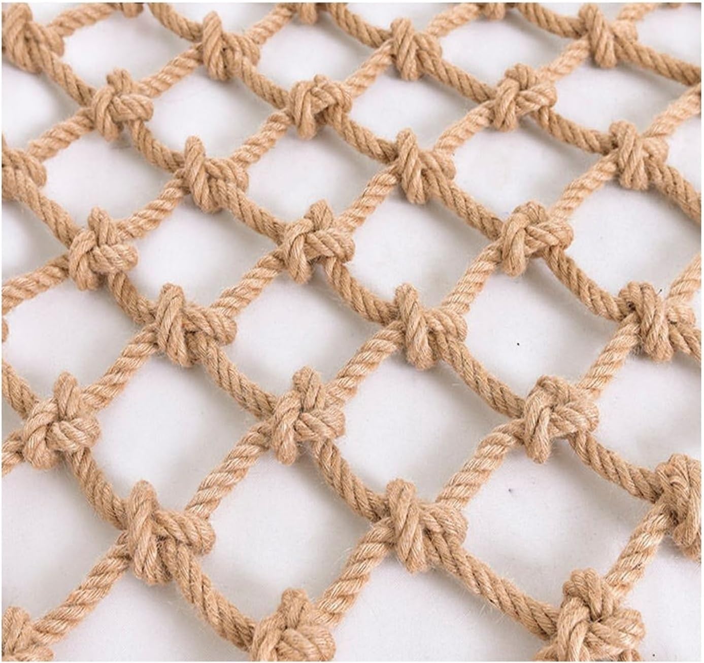 Hemp Cargo Net Dia 12mm Children Fall Protection Safety Net Garden Netting Ceiling Decorative Net Hemp Rope Net Bird Climbing Net(12mm-12cm,1x8m)