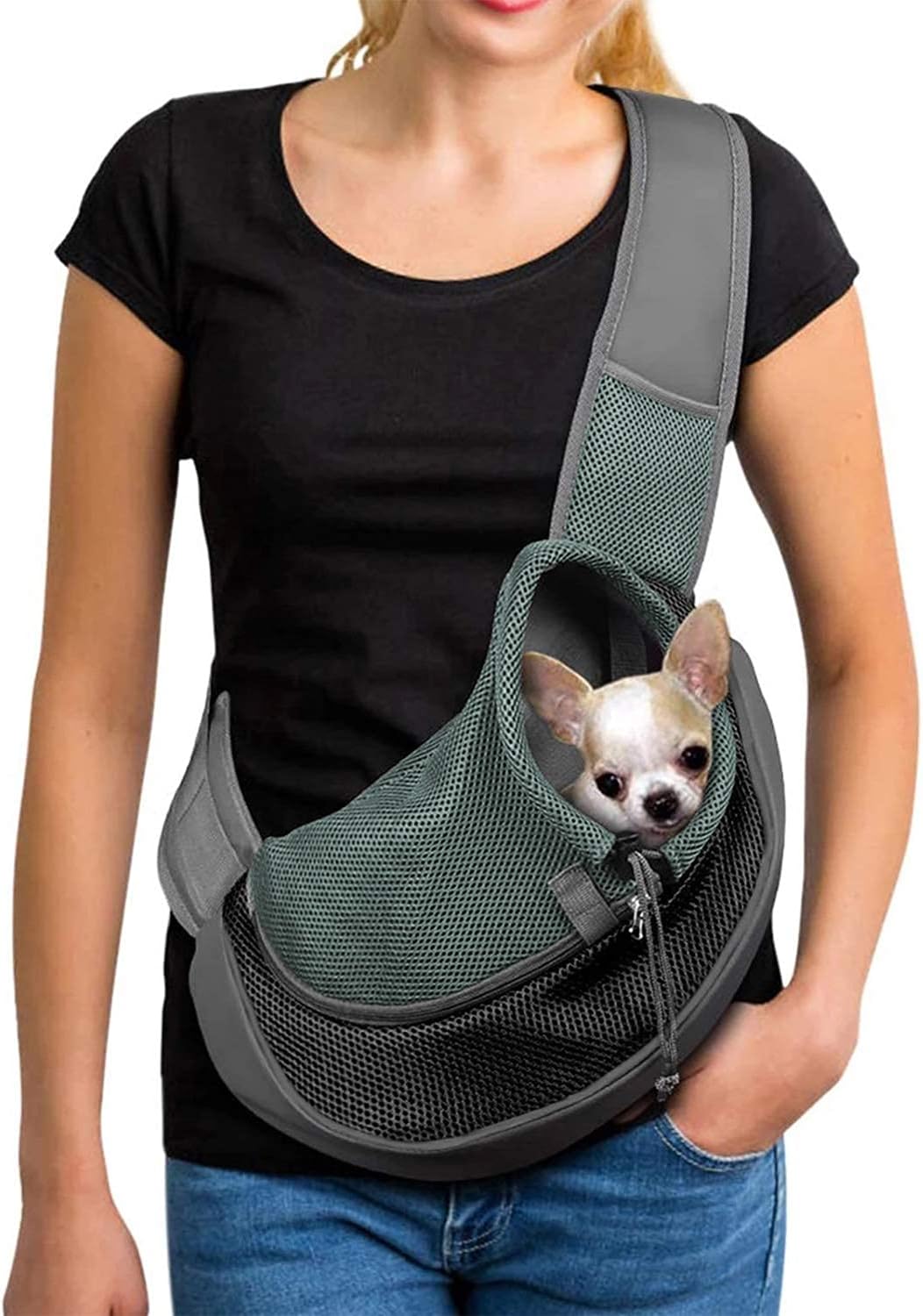 Dog Sling Carrier for Small Dogs (Up to 11 Lbs) | Breathable Adjustable Widened Shoulder Straps with Anti-Breakaway Hooks | Outdoor Use(Small)