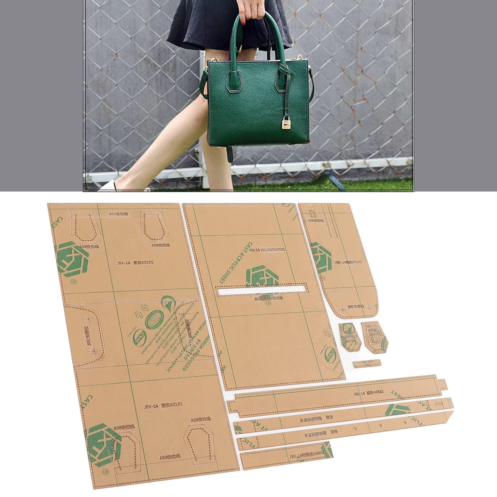 Taschen Acryl Vorlage Lederhandwerk - Schablone Ledermuster, Leder Vorlagen, Herstellungsschablone für Ledertaschen - DIY Lederhandwerk Kit
