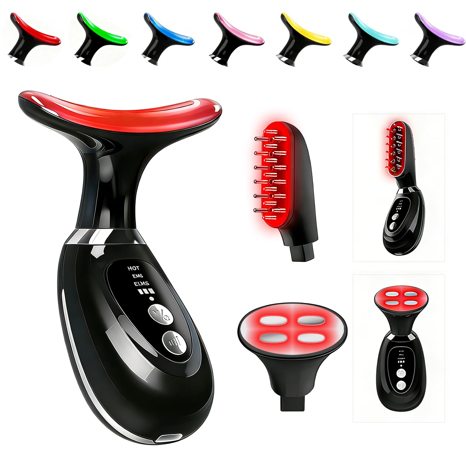 Red-Light-Therapy-for-Face and Neck-Eye-Head Massager 7 Colors Skin Rejuvenation Lifting Facial Massager for Toning Glow Boost Wrinkle for Birthday