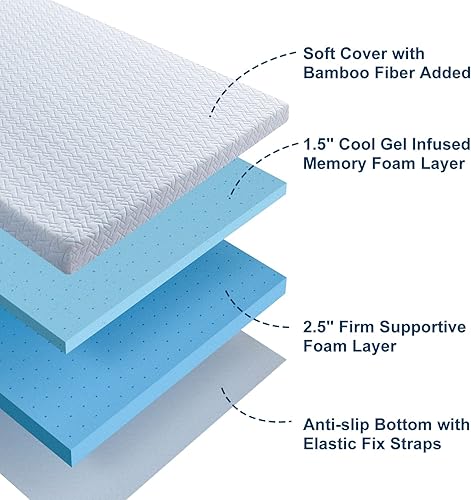 Miniatura 4 de Maxzzz Cubrecolchón de 4 pulgadas tamaño Queen  Cubrecolchón de espuma viscoelástica de gel fresco extra firme con funda, cubrecolchón duro para