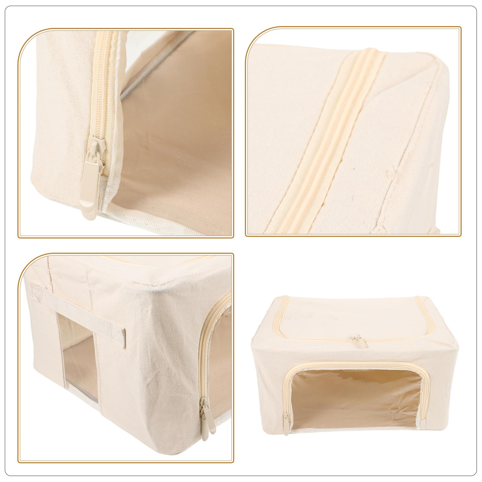 Contenitore per Trapunte Pieghevole Finestra Trasparente Beige | Tela Poliestere-cotone Telaio in Acciaio, Capienza Grande 22l, per Coperte e Giocattoli