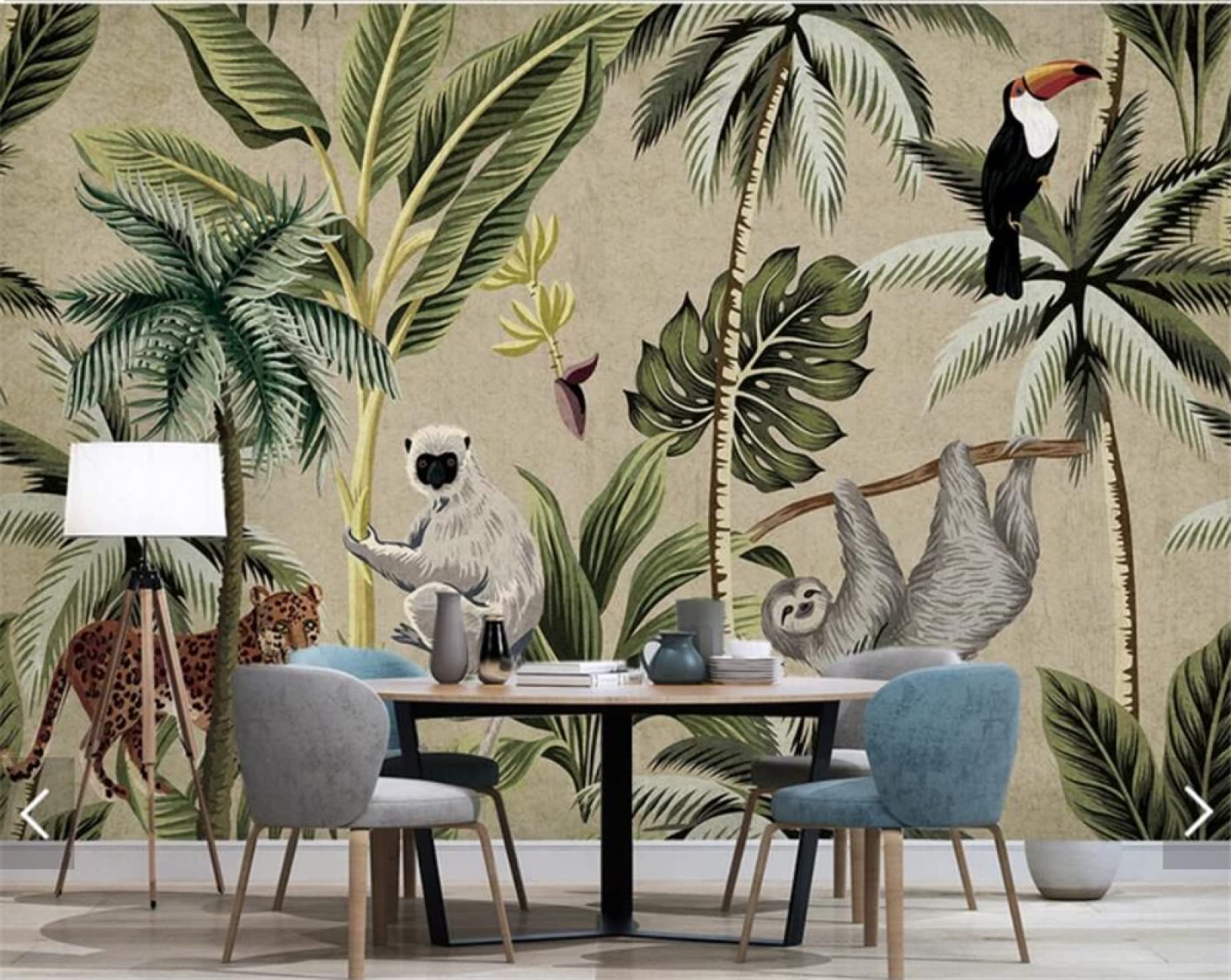 Carta Da Parati Murale Personalizzata Carta Da Parati Personalizzata Con Tucano Scimmia Del Sud-Est Asiatico Carta Da Parati Dipinta A Mano Carta Da Parati Murale 3D Personalizzata 430Cm(W)×300Cm(H)