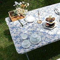 Vista 24 de ARTABLE Funda para mesa de pícnic, para primavera y verano, bordes elásticos, rectangulares ajustables de 6 pies, redondas, impermeables