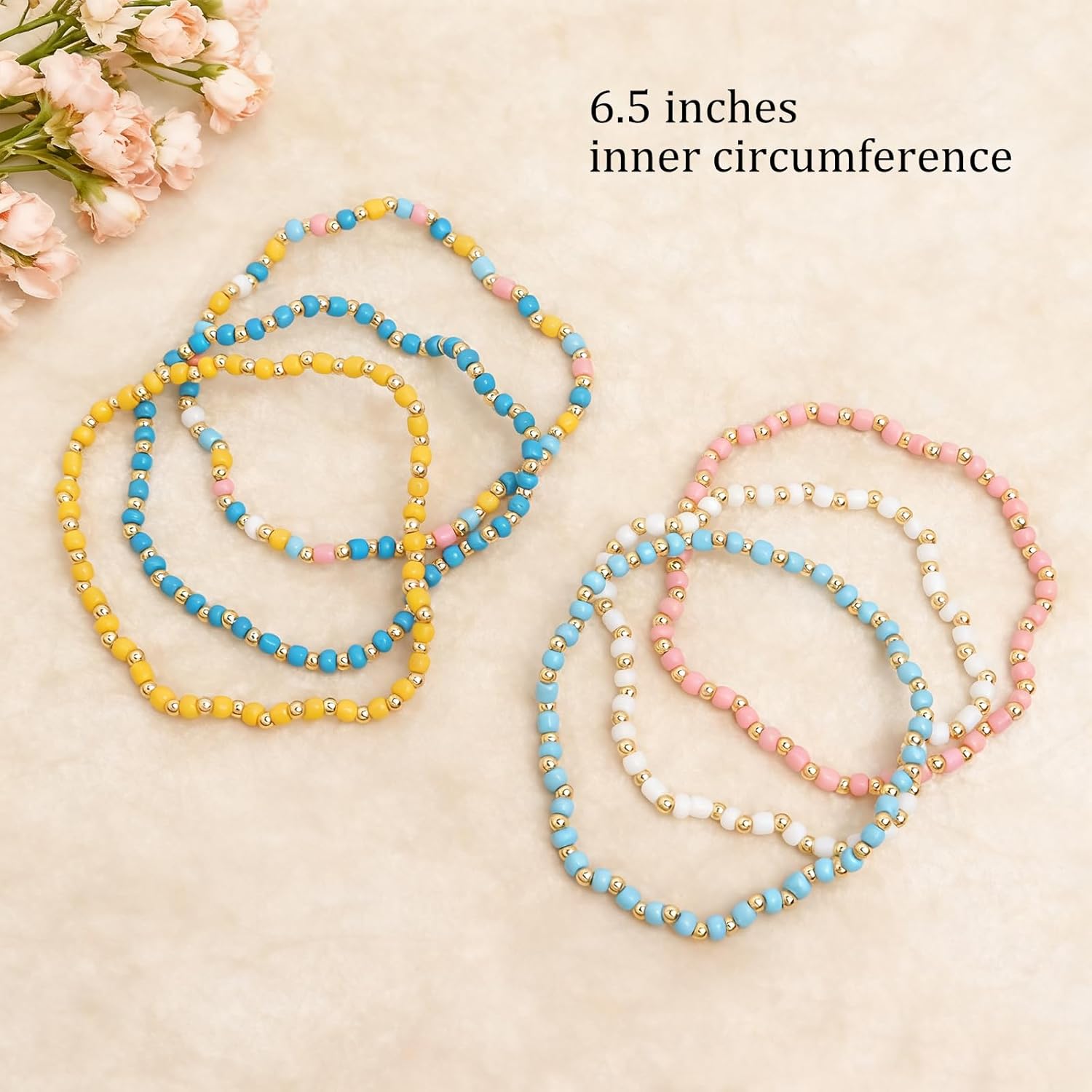 Gold Beaded Stack Bracelets Set for Women, Handmade Boho Colorful Small Beads Stretch Bracelet Fashion Jewelry Gift - Image 5