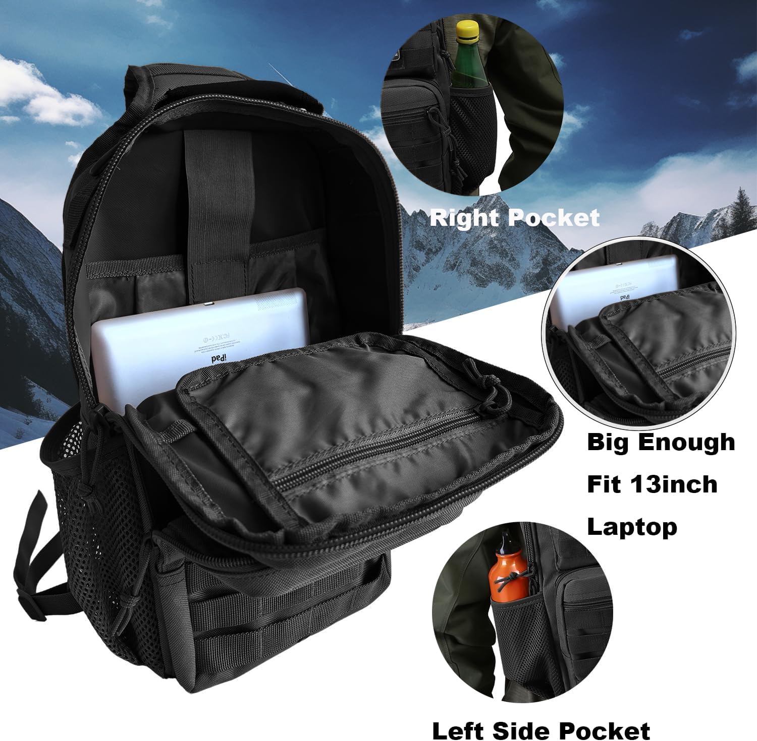 Tactical Shoulder Sling Bag, Small Chest Pack, 13L Backpack for Men Outdoor Sports, Black