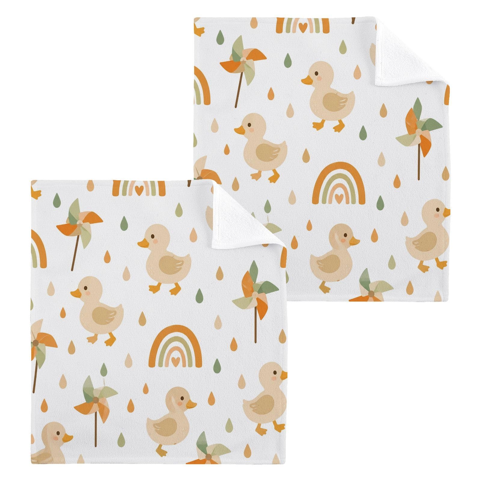 BOESI Rainbow Pattern 12x12in Cotton Washcloth,Soft Absorbent Face Towel