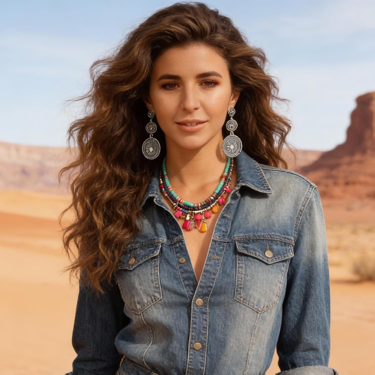 Western Earrings Western Outfit for Women Vintage Concho Earrings Oval Turquoise Dangle Earrings Rodeo Country Concert Outfits Jewelry Gifts - Image 9