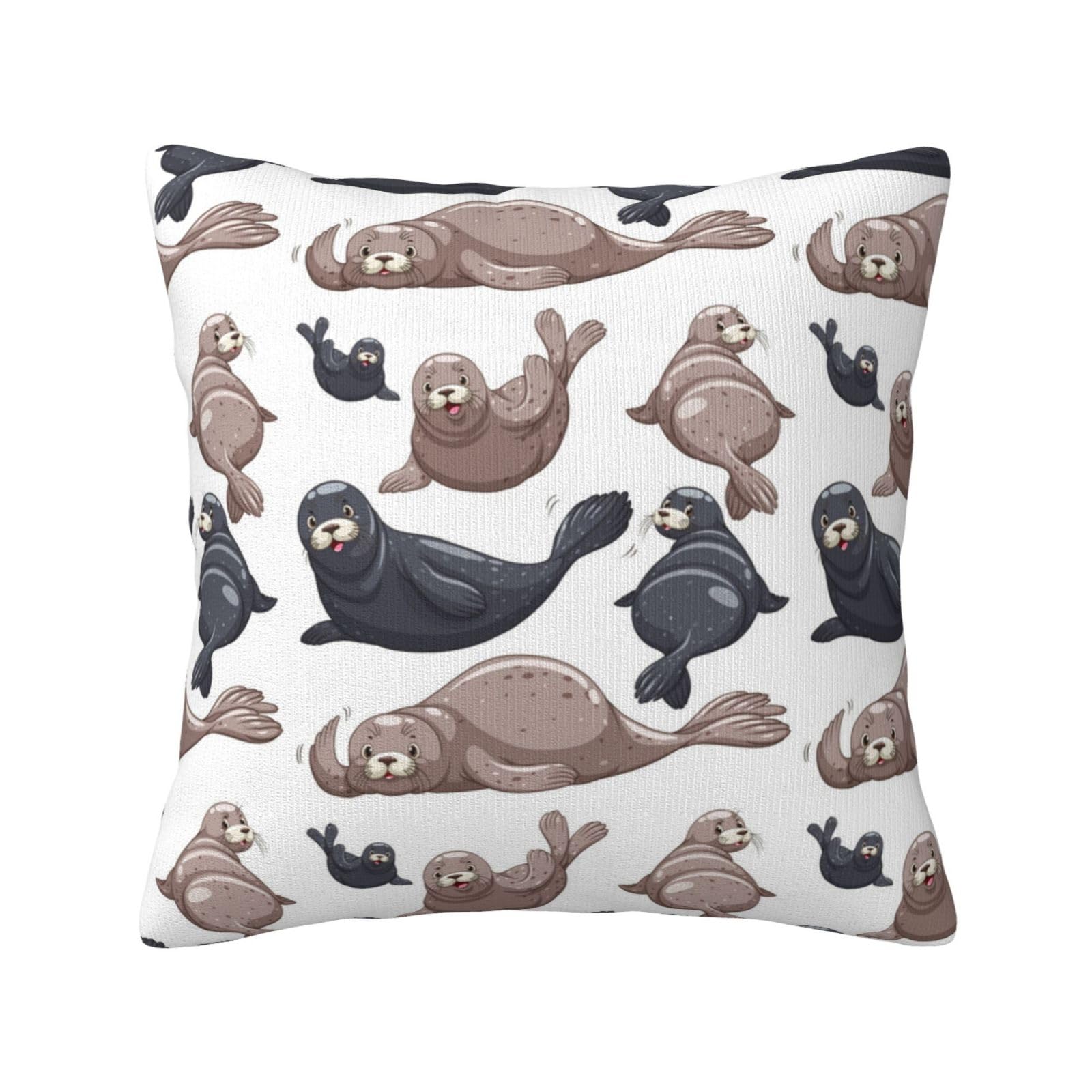 Seals Illustration Sea Lion, Pillow Cover Decorative Throw Pillowcase Soft Polyester Cushion Covers 45x45 cm