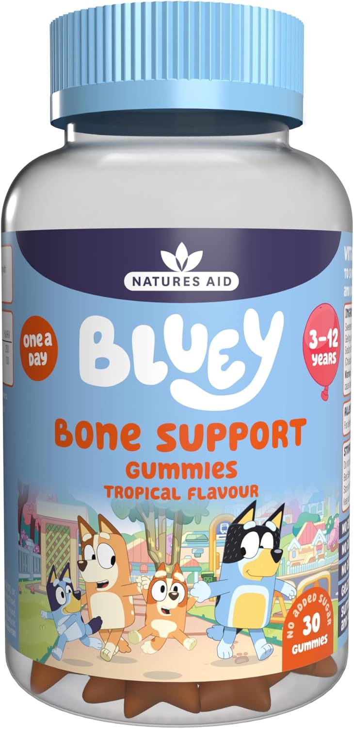 Bluey Kids Bone Support Gummies – Vitamin D3 & K2 to Support Growing Bodies and Bone Growth – Tropical, No Added Sugar, Vegan, Gluten Free – 30 Gummys for Children Ages 3-12