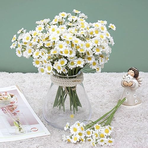 Miniatura 8 de Paquete de 2 flores artificiales de crisantemo sintético de 60 cabezas, adornos creativos de escritorio, arreglo floral, ramo de novia, decoración