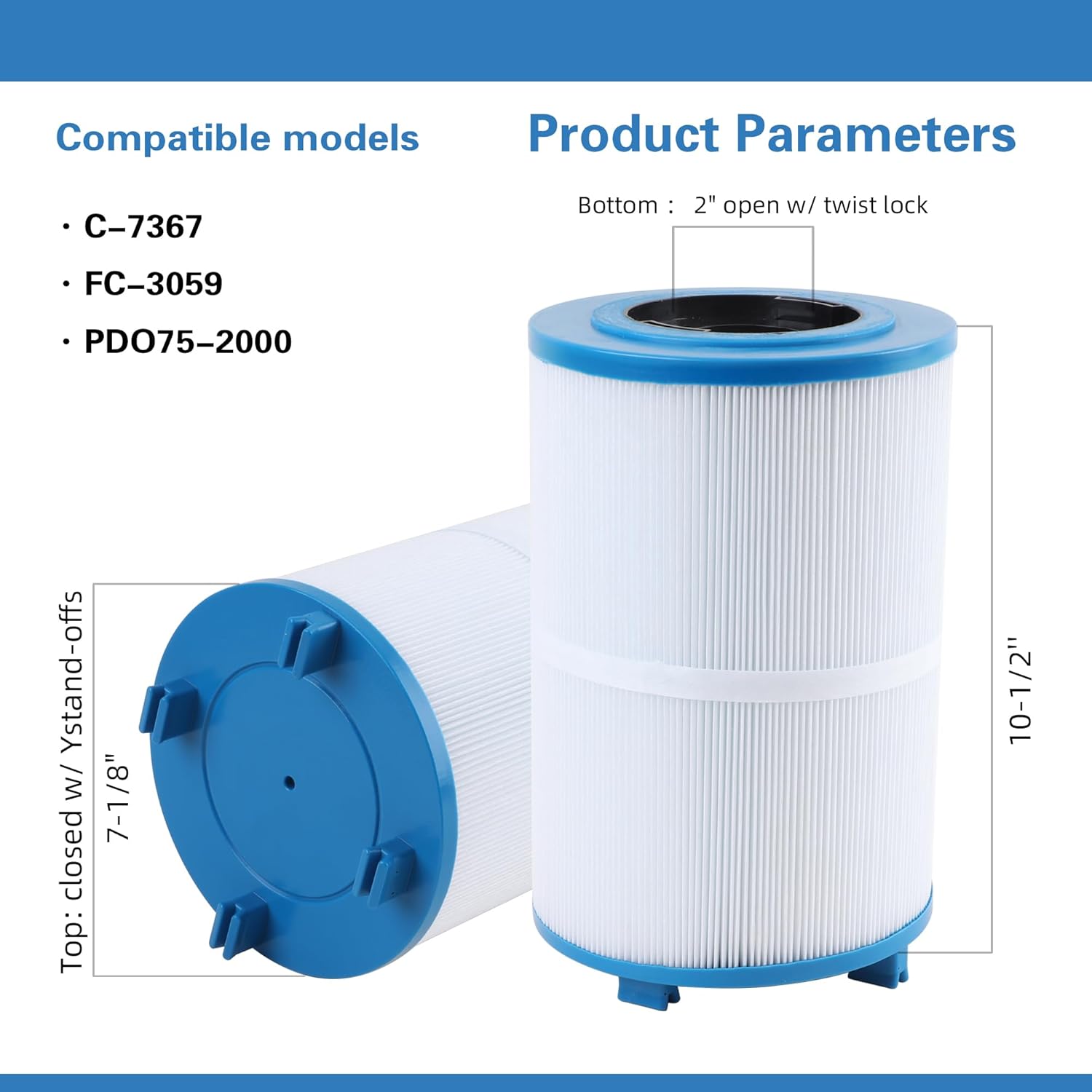 C-7367 Dimension One Spa Filter, Compatible with PD075-2000, Dimension One 1561-00, FC-3059, 70759, Replaces XLS-7005, Aladdin 17541, Baleen AK-60035, 75 sqft Hot Tub Filter 2 Pack - Image 2