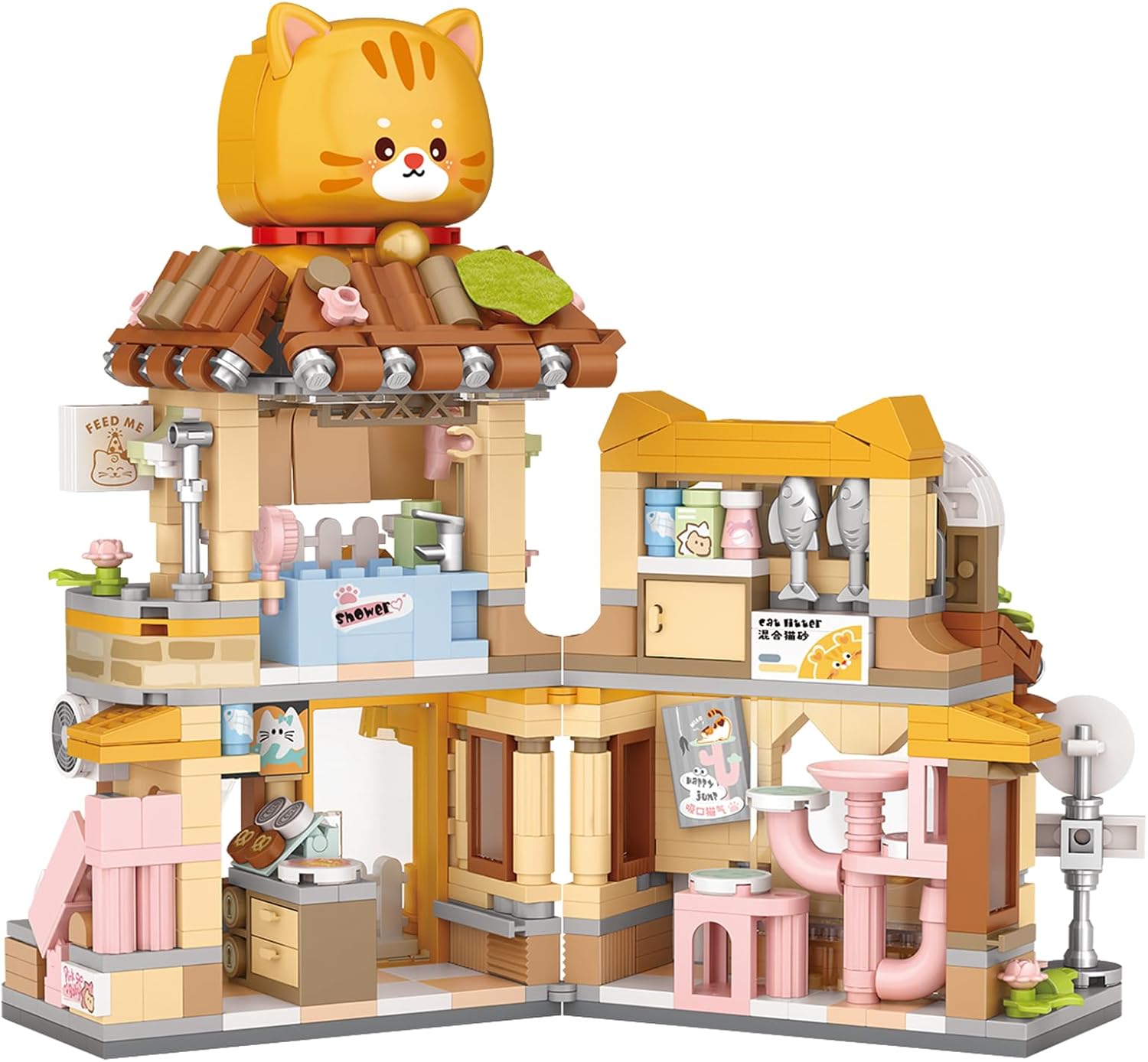 MEIEST Mini City Shop Street View Building Blocks Model Set,Simulation Animals Architecture Collection Particle Construction Building Bricks Toy,Home Decoration (Cat Grooming Room)