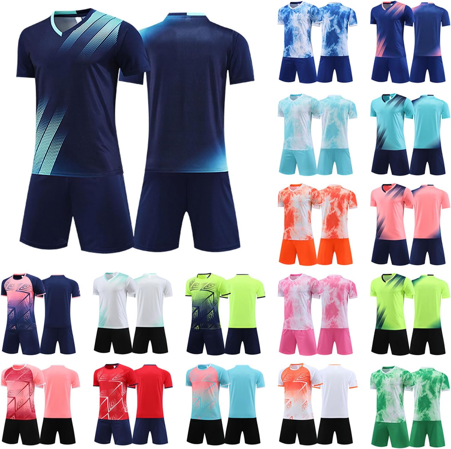 [Kendori] 子供 サッカーウェア ジュニア トレーニングウェア上下セット キッズサッカージャージセット フットサル 練習着 プラクティスセット 半袖シャツ ショートパンツ 通気速乾 ジャージ 薄手 吸汗 夏服 カジュアル 通園 通学 普段着 運動会