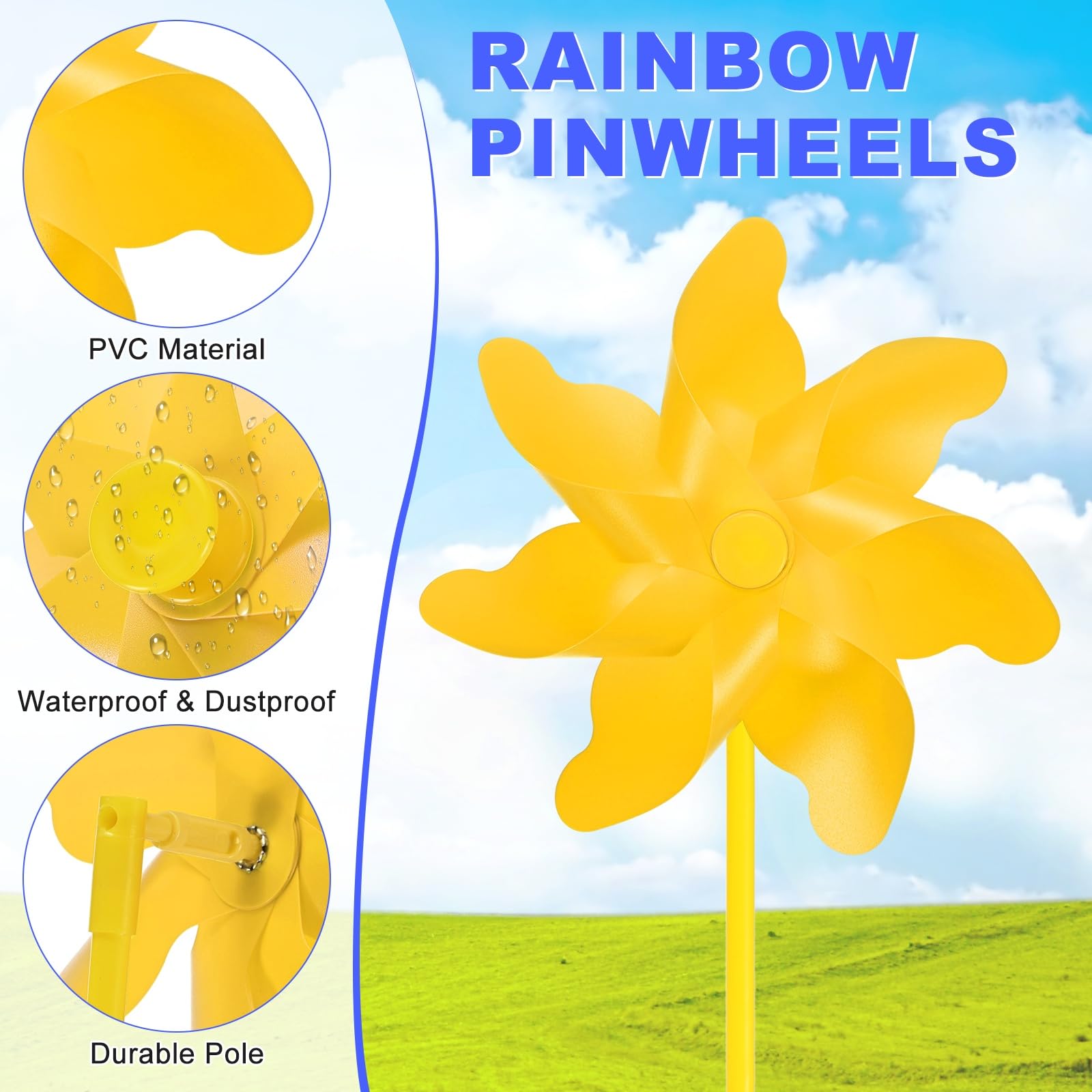 M METERXITY 2-Pack Girandole Arcobaleno 19.7 Pollici Girandole In Plastica Per Esterni Decorazioni Per Feste Giardino Prato Girandole gioco [Giallo]