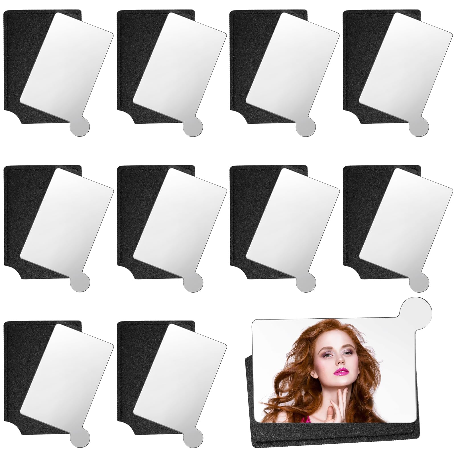 DEAYOU 10 Pack Stainless Steel Credit Card Mirror, Unbreakable Small Compact Pocket Mirror for Purse, Rectangular Handheld Tiny Mirror with Leather
