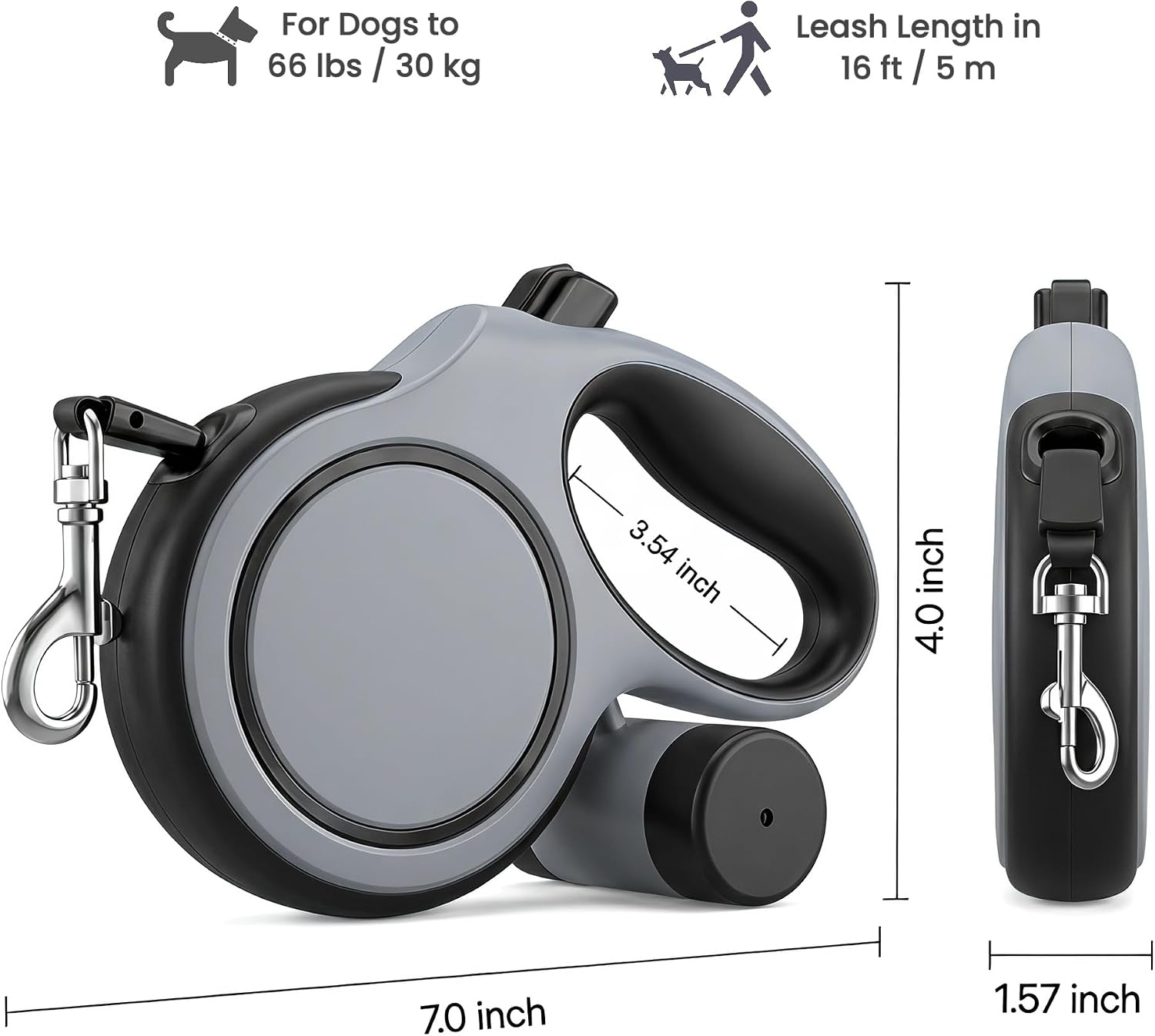 16ft Retractable Dog Leash for Medium Dogs up to 66 lbs with Waste Bag Dispenser — view 2