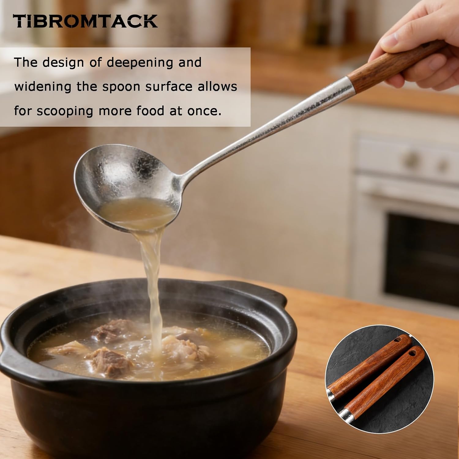 TIBROMTACK Titanium Utensils Set, Titanium Spatula and Spoon with Natural Pear Wood Handle, Ice Flower Texture, Lightweight Heat Resistant Kitchen Tools(16.65in Spatula & 16.47in Spoon)