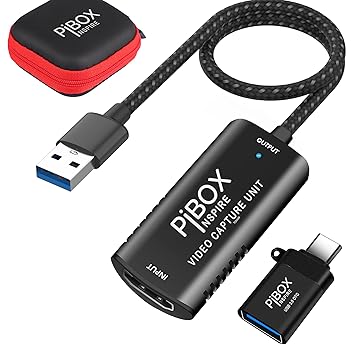 Video Capture Card, PiBOX India Braided Tough, 4K HDMI to USB 3.0 Game Capture Device Aluminium Windows Android Mac,HD 1080P Audio Video Card Live Streaming Gaming, Teaching Live Broadcasting - image, photos