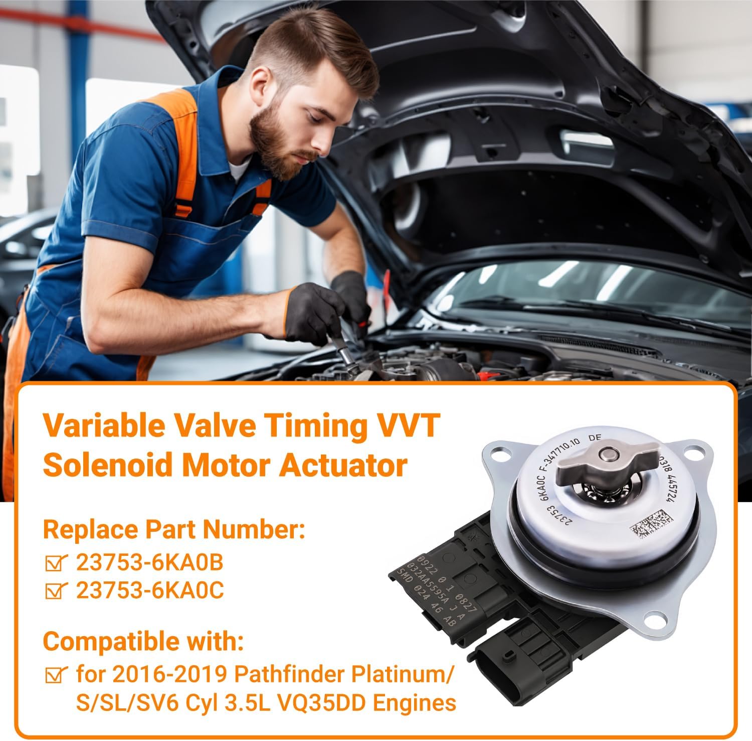 Engine Variable Valve Timing VVT Solenoid Motor Actuator for Nissan Kicks Versa INFINITI Q50 Q60 2016-2022 Replaces 23753-6KA0B 23753-6KA0C