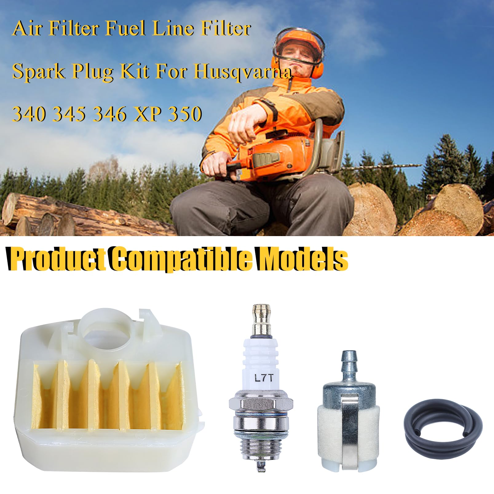 Haishine Air Filter Fuel Line Filter Spark Plug Kit for Husqvarna 340 345 346 XP 350 351 353 Chainsaw Tune Up Maintenance Service Kit New - Image 3
