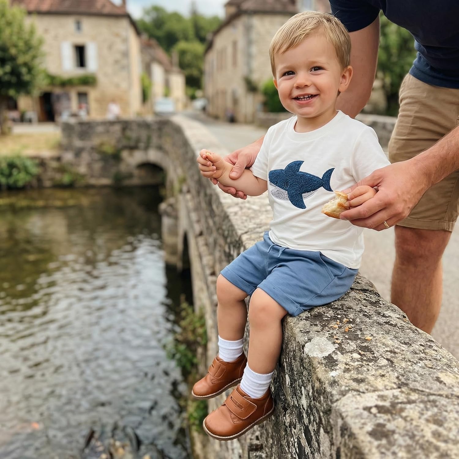Sasaerucure Infant Toddler Baby Boy Summer Outfits Short Sleeve Embroidered Shark Shirts + Shorts 2Pcs Ocean Theme Clothes