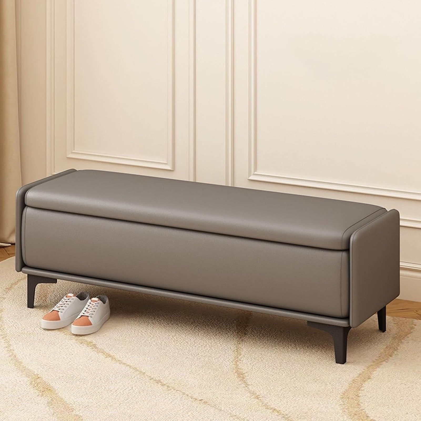 BHFPFZA Modern Gray Storage Bench for Living Room & Entryway Cushioned Ottoman for Shoes & Window Seat Multi-Functional Foyer Furniture (60cm/24in)