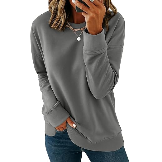 NEYOUQE cute womens dressy fall summer basic active tops for women grey jacket crewneck sweat shirt woman beach shirts fall aesthetic neutral comfy 70s style clothes for women fall outfits 2023 M