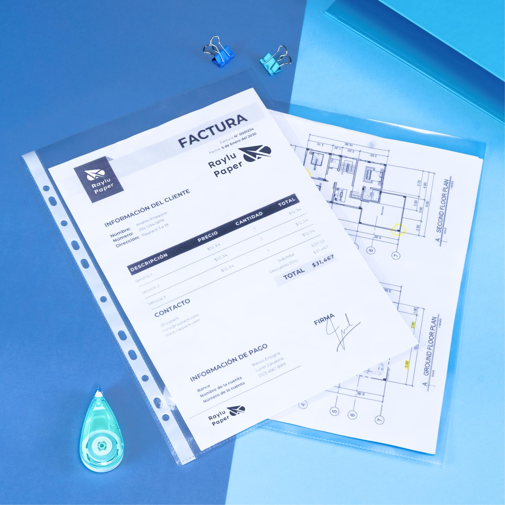 Buste Perforate Trasparenti A3 25 Pezzi per Documenti, Plastica 90 Micron