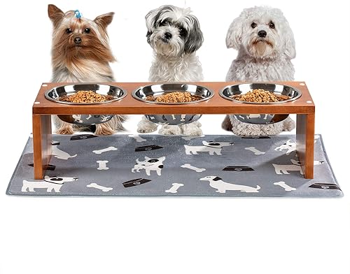 Yangbaga Cuencos elevados para perros estación de alimentación elevada para perros con 2 cuencos viene con una almohadilla antideslizante fácil de
