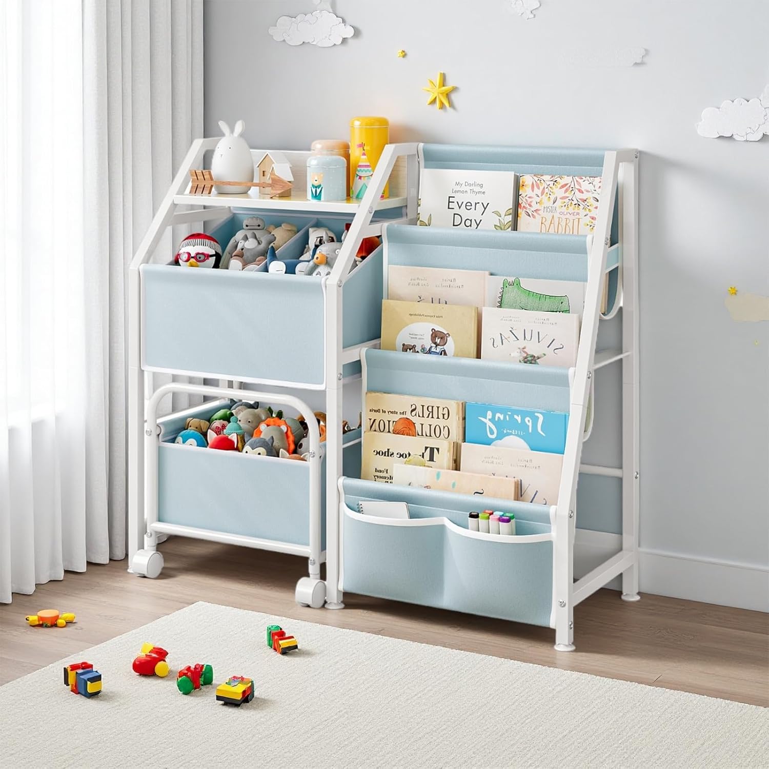 Kids Bookshelf and Toy Storage Toddler Bookshelf Baby Bookcase Montessori Toy Organizer for Kids Room Nursery Playroom Bedroom