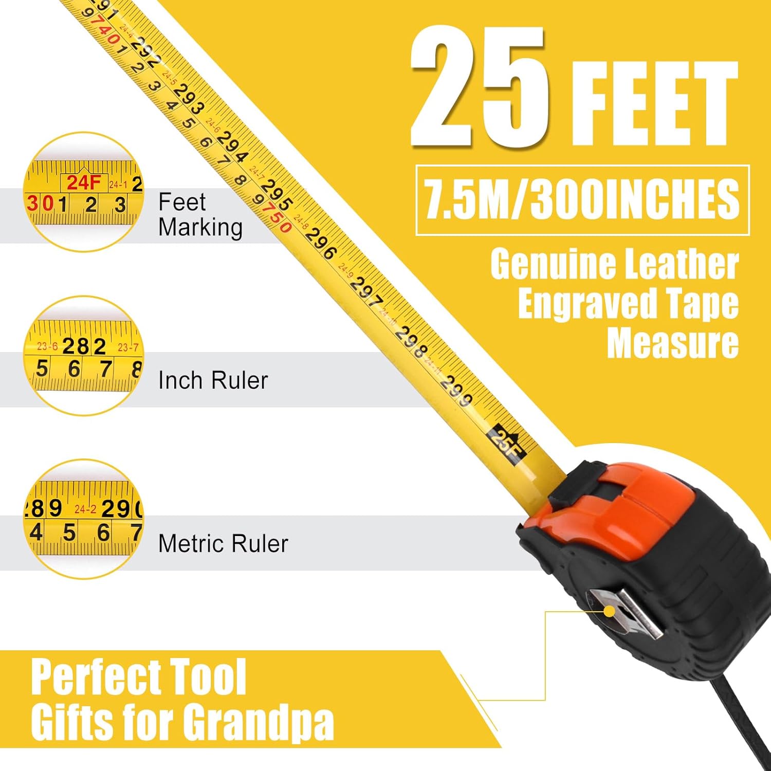 Gifts for Son, Stocking Stuffers for Men, Tool Gifts for Men Genuine Leather Engraved 25 FT Tape Measure, Christmas Gifts for Son from Mom
