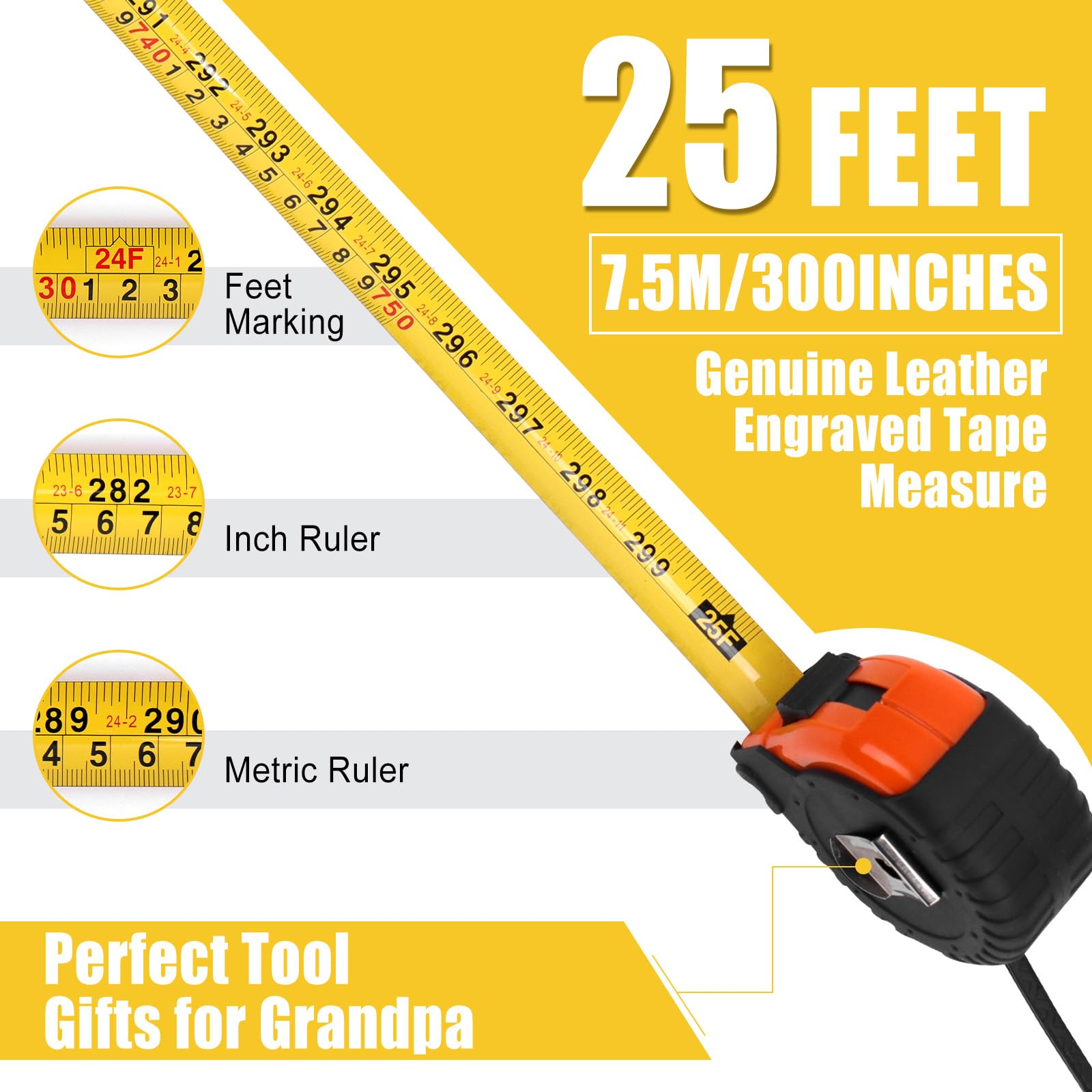 Gifts for Son, Stocking Stuffers for Men, Tool Gifts for Men Genuine Leather Engraved 25 FT Tape Measure, Christmas Gifts for Son from Mom