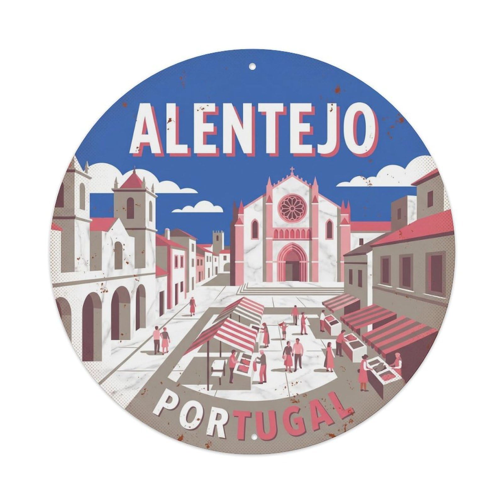 Olhnbad Style Portugal Alentejo Marble Village Portuguese Heritage Metal Tin Sign