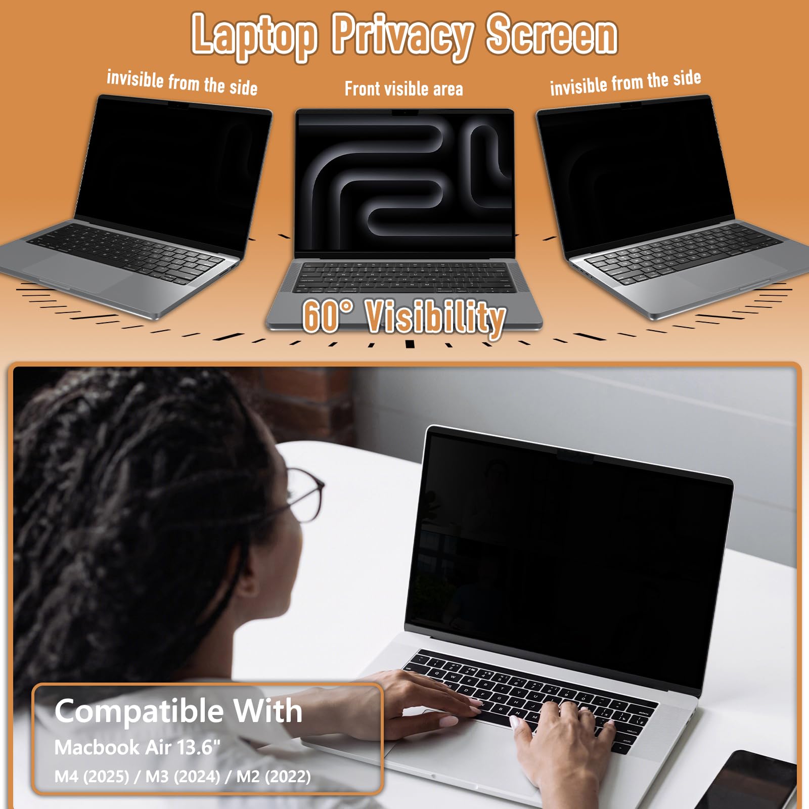 Magnético Filtro de Privacidad para MacBook Air 13,6 Pulgadas (2022-2026, M5/M4/M3/M2), Anti Luz Azul, Antirreflectante, Extraíble Filtros de Pantalla para Ordenador portáti para Mac 13,6”