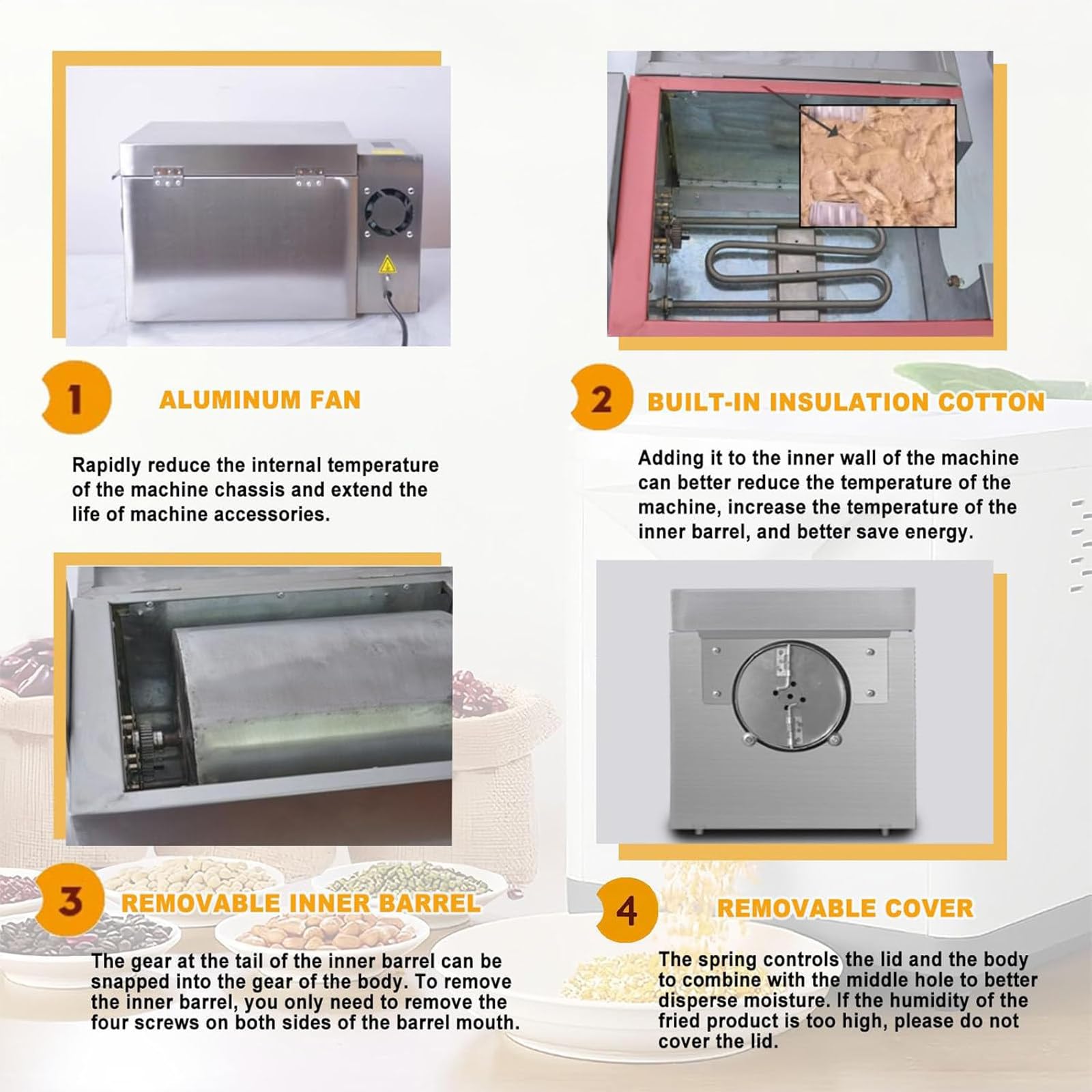 Torréfacteur de café Professionnel, torréfacteur Automatique, en Acier Inoxydable, avec température réglable pour la Cuisson du café, des châtaignes, des cacahuètes et des céréales Type5