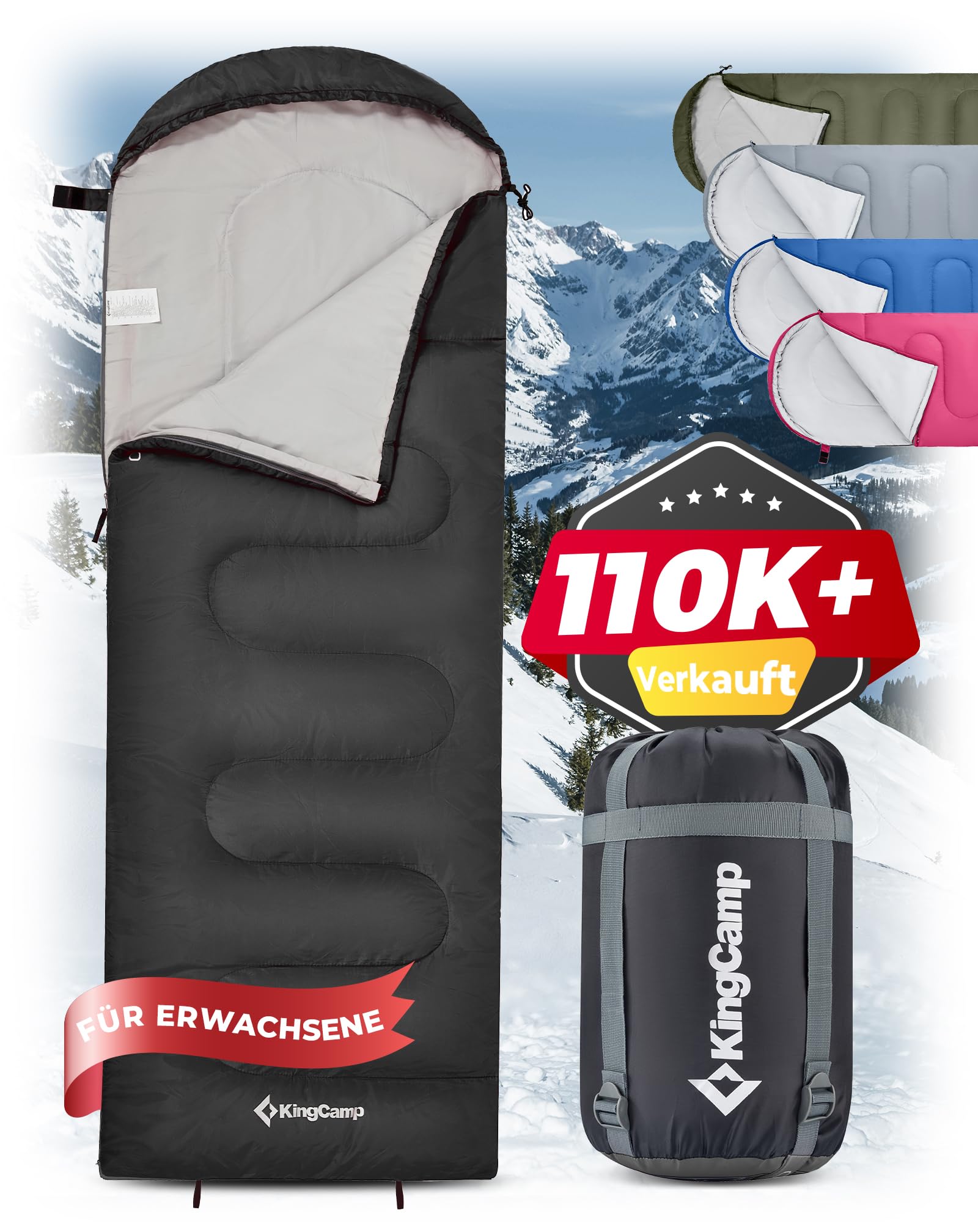 KingCamp Camping Sommerschlafsack für Kinder & Erwachsene leicht & kompakt | Deckenschlafsack koppelbar zum Doppelschlafsack, 3 Jahreszeiten, ideal für Camping & Reisen.