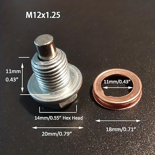 Miniatura 9 de Autokemat Tapón magnético de drenaje de aceite M12x1.25 con arandela de cobre compatible con Nissan Rogue Altima Sentra 1982-2019 Kicks Pathfinder